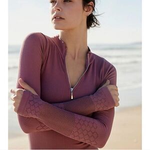 Free People Movement Slay Seamless Half Zip Long Sleeve Top Pink M/L